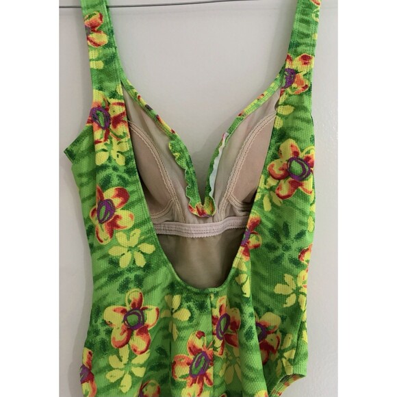 VTG 90s La Blanca Sz 10 Swimsuit Floral 1 Piece Plunge Front Low Back High Cut - Picture 4 of 7